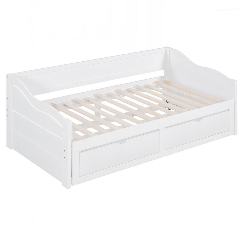 Wooden Daybed with Trundle Bed and Two Storage Drawers