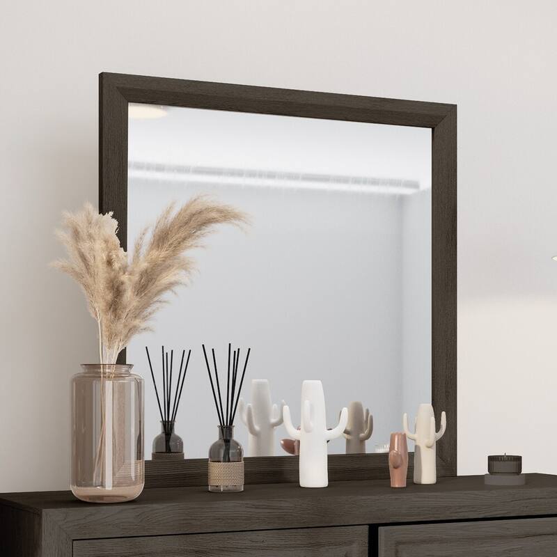 Versatile Square Vanity Mirror with Wood-Texture Frame - Perfect for Bedroom Decor