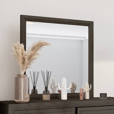 Versatile Square Vanity Mirror with Wood-Texture Frame - Perfect for Bedroom Decor