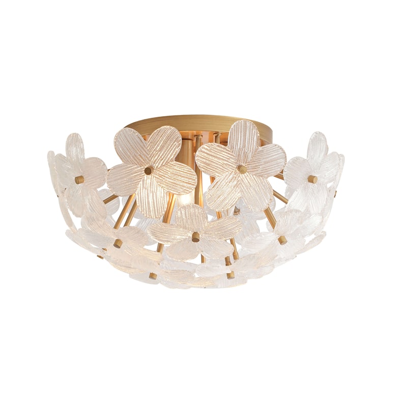 Frieda Modern 5-Light 20" Brushed Brass Clear Glass Flower Flush Mount - 20 inches in diameter x 10 inches H