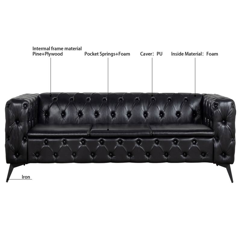 84.06 in. Traditional Square Arm Removable Cushion 3 Seater Sofa