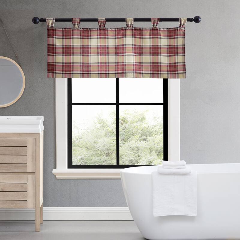 Eddie Bauer Edgewood Plaid Red Tab Top Window Valance - 50 x 20