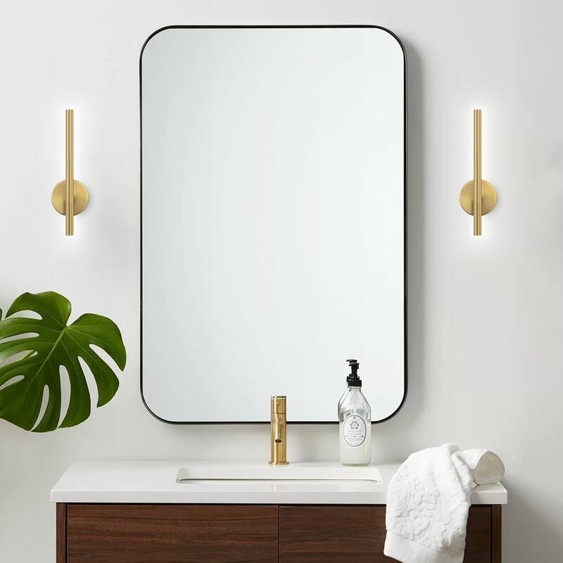 15.7 in. Modern Gold/Black Linear Bathroom Vanity Light Dimmable Integrated LED Wall Light