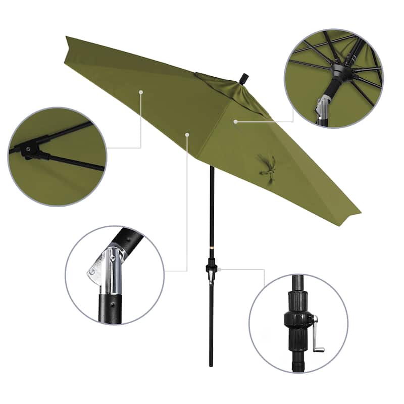 California Umbrella 9' Rd Patio Umbrella Black Aluminum Frame Fiberglass Ribs Crank Lift Collar Tilt, Pacifica Pacific Blue