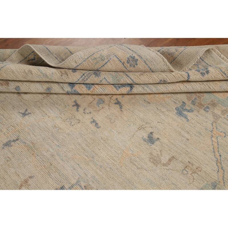 Floral Beige Vegetable Dye Oushak Turkish Rug Hand-Knotted Wool Carpet - 8'1"x 10'2"