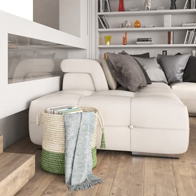 Sevita Two-Tone Off-White Jute Decorative Storage Basket with Handles