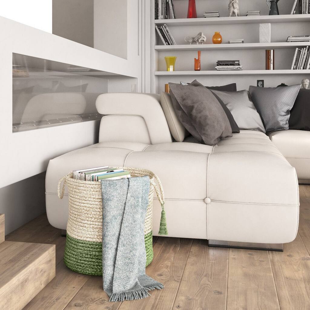 Sevita Two-Tone Off-White Jute Decorative Storage Basket with Handles