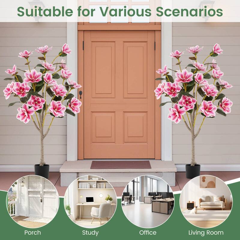 Costway 1/2 PCS 51" Artificial Magnolia Tree with Elegant PEVA Leaves - Green, White, Pink