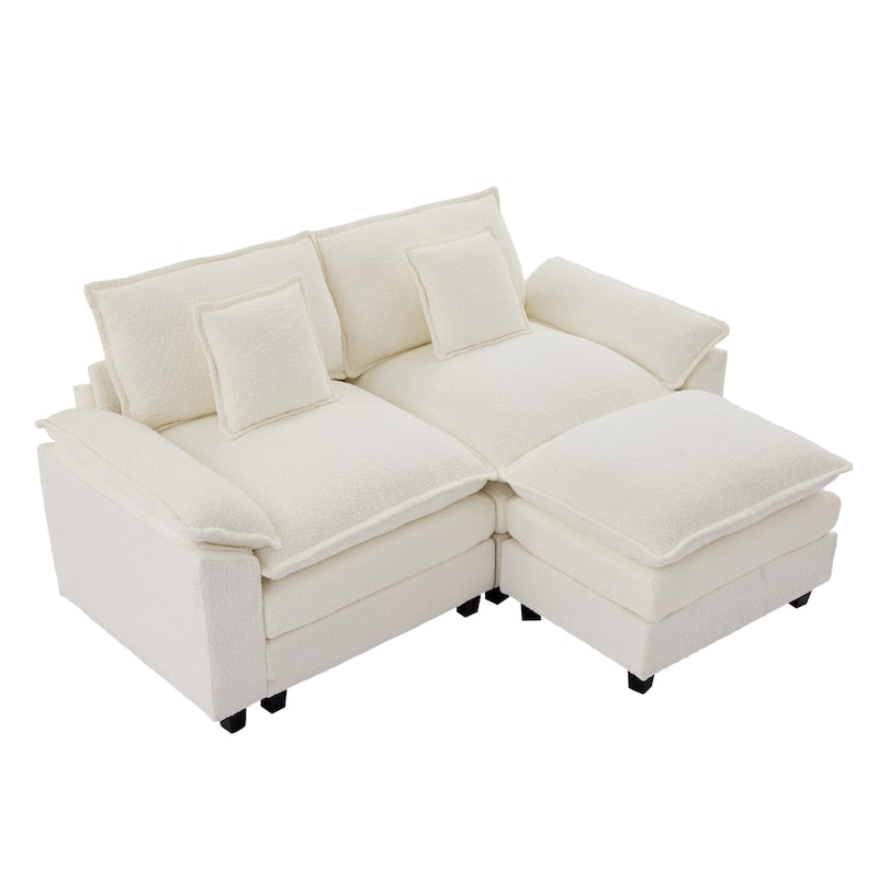 78" Comfy Cloud Couch Sectional Loveseat Boucle Sofa With Ottoman and Wide Armrests