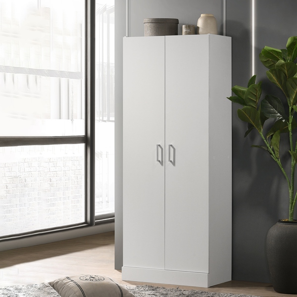 60 Tall White Double Door Cabinet Freestanding Cupboard Closet Storage Organizer with 4 Tier Shelves