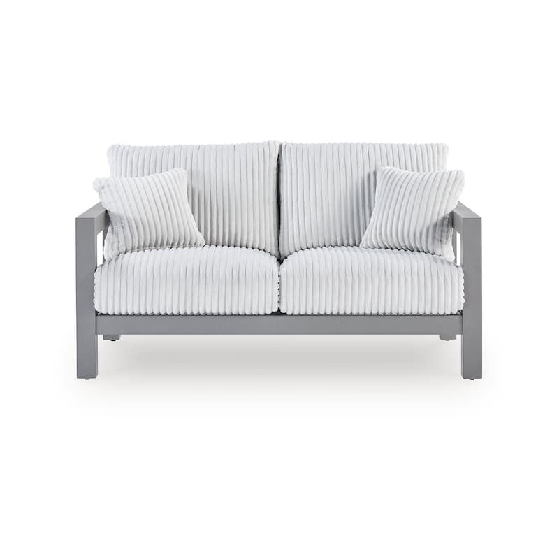 Signature Design by Ashley Moonlight View Gray/White Outdoor Loveseat with Cushion - 62"W x 38"D x 37"H