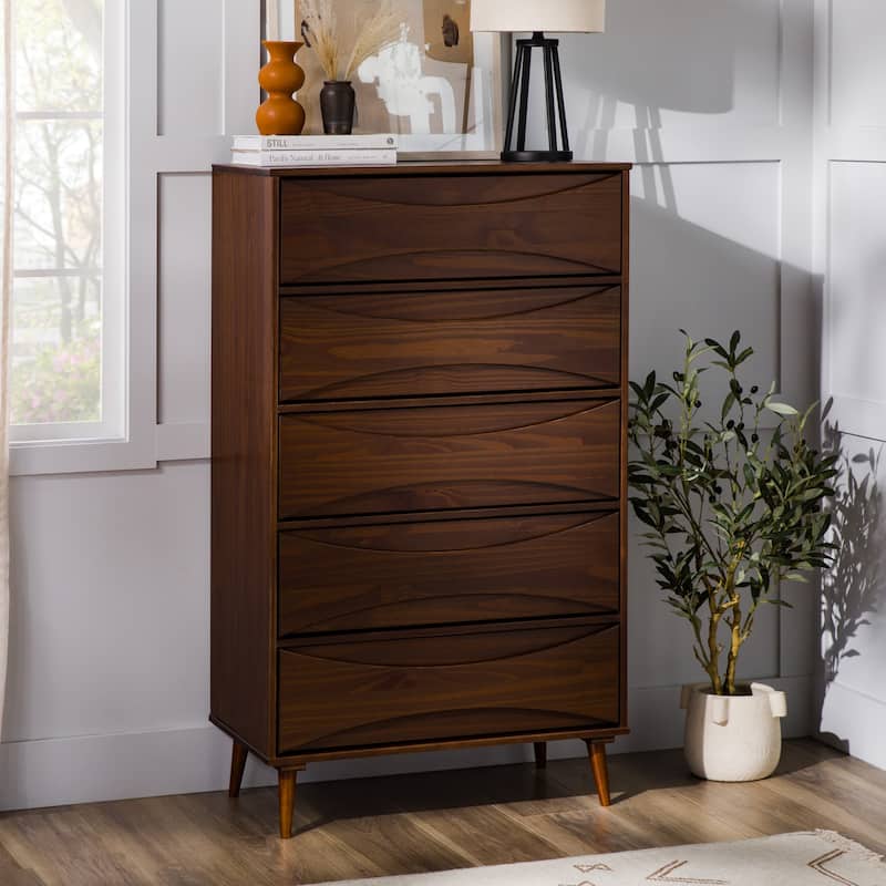 Middlebrook Designs Mid-Century 5-Drawer Solid Wood Dresser - Walnut