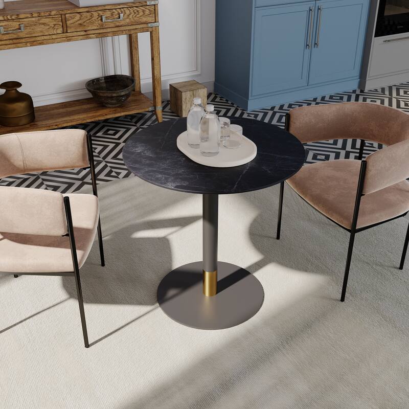 Vail Round Dining Table with 36 in. MDF Tabletop in Black Stainless Steel Round Pedestal Base with Gold Accent Kitchen Table