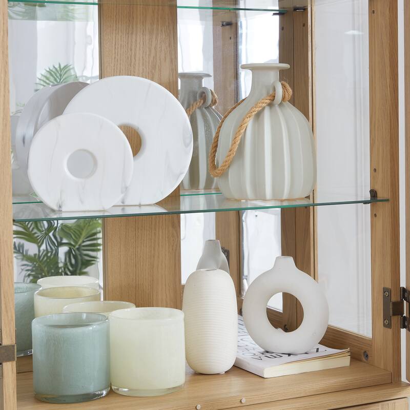 Lighted Curio Display Cabinet, Floor Standing Wooden China Cabinet with Mirrored Back Pane, 4 Glass Doors & Adjustable Shelves