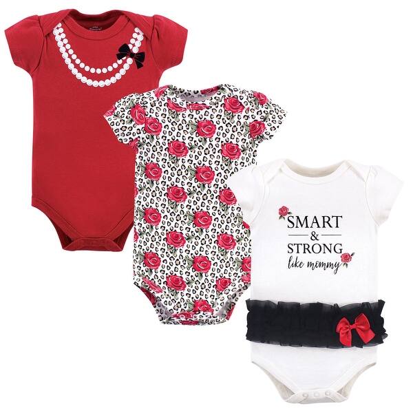 slide 1 of 1, Little Treasure Baby Girl Cotton Bodysuits 3pk, Leopard Rose 6-9 Months - Leopard Rose