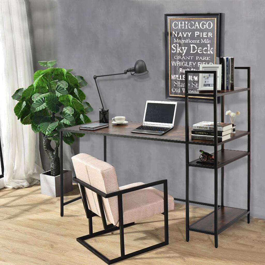 Computer Desk with Shelves - Home Office Desk with Bookshelf, Writing Study Table for Small Spaces, Desks for Bedroom