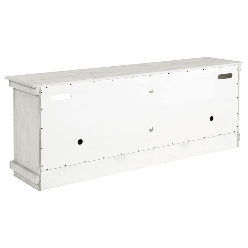 Ayne TV Stand Media Cabinet, 2 Doors and 4 Shelves, White Wood 70 Inch