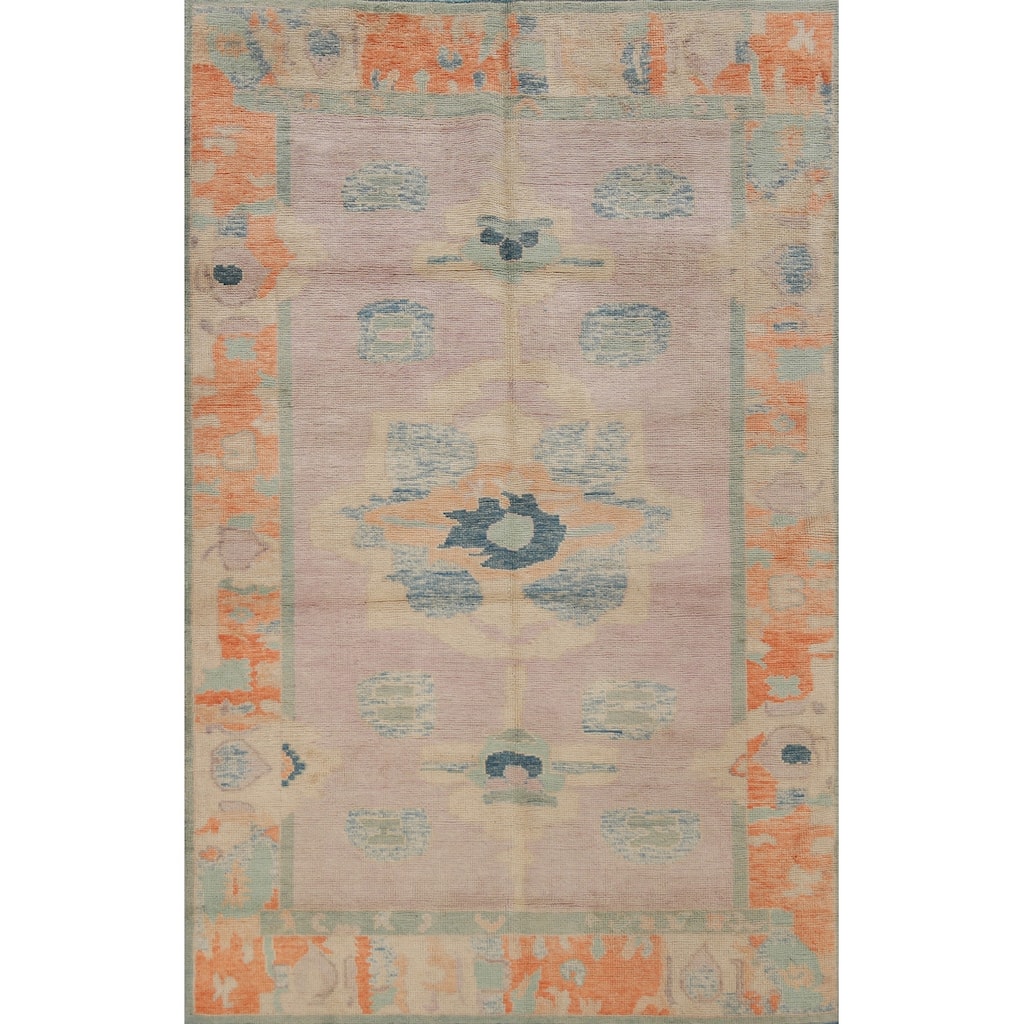 Hand Knotted Oriental 100% Wool Carpet Transitional Medallion Purples Oushak Area Rug - 6' 9'' X 4' 0''