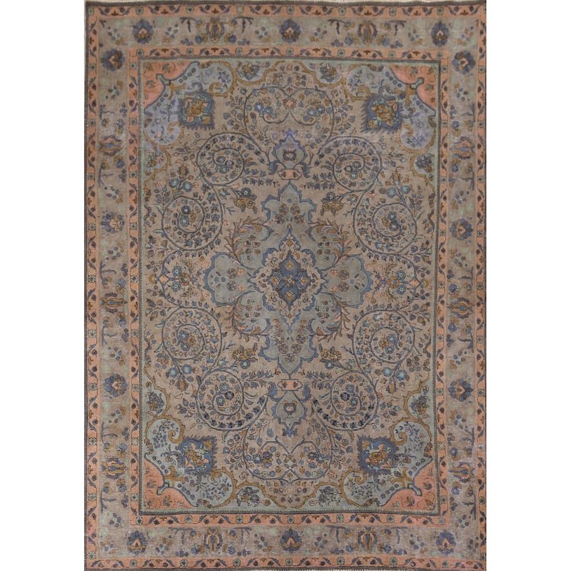 Distressed Tabriz Persian Antique Area Rug Handmade Wool Carpet - 8'0" x 10'9"