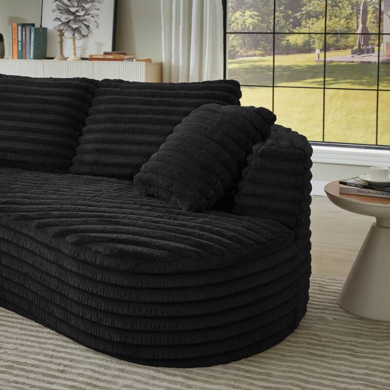 120.9" Corduroy Curved L-Shape Sectional Sofa with right recliner and Sleeper Function,No Assembly Required