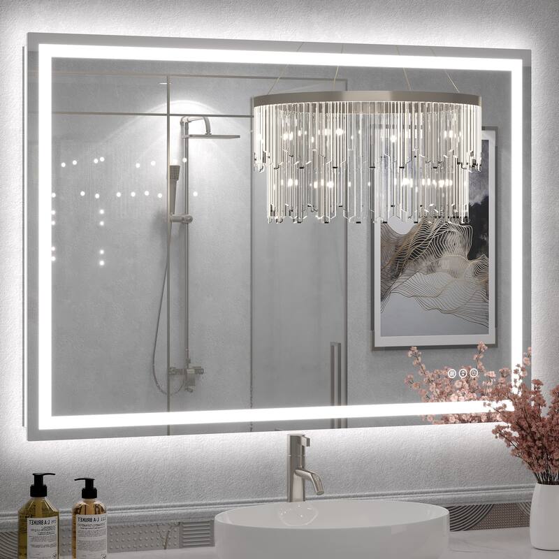 UL Certified Frameless LED Front Light and Backlit Wall Bathroom Vanity Mirror - 44" x 32" - Clear-Square Corner