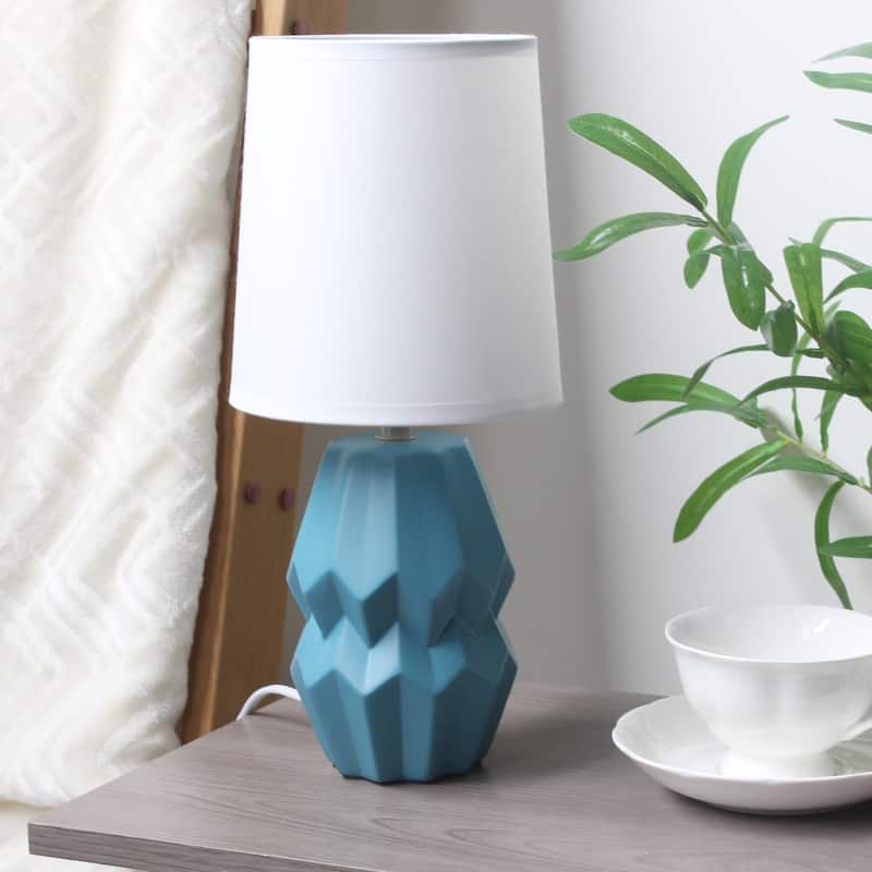 Geometric Ceramic Table Lamp with White Drum Shade - 19.5" - Teal