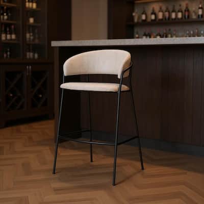 HomeRoots 30" Cream and Black Fabric and Metal Bar Height Bar Chair