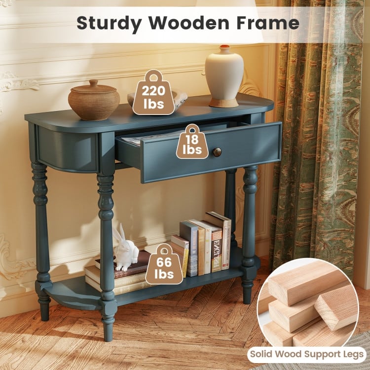 Retro Solid Wood Console Table with Drawer and Shelf Narrow Entryway Sofa Table for Living Room Hallway - 36" x 13" x 31"