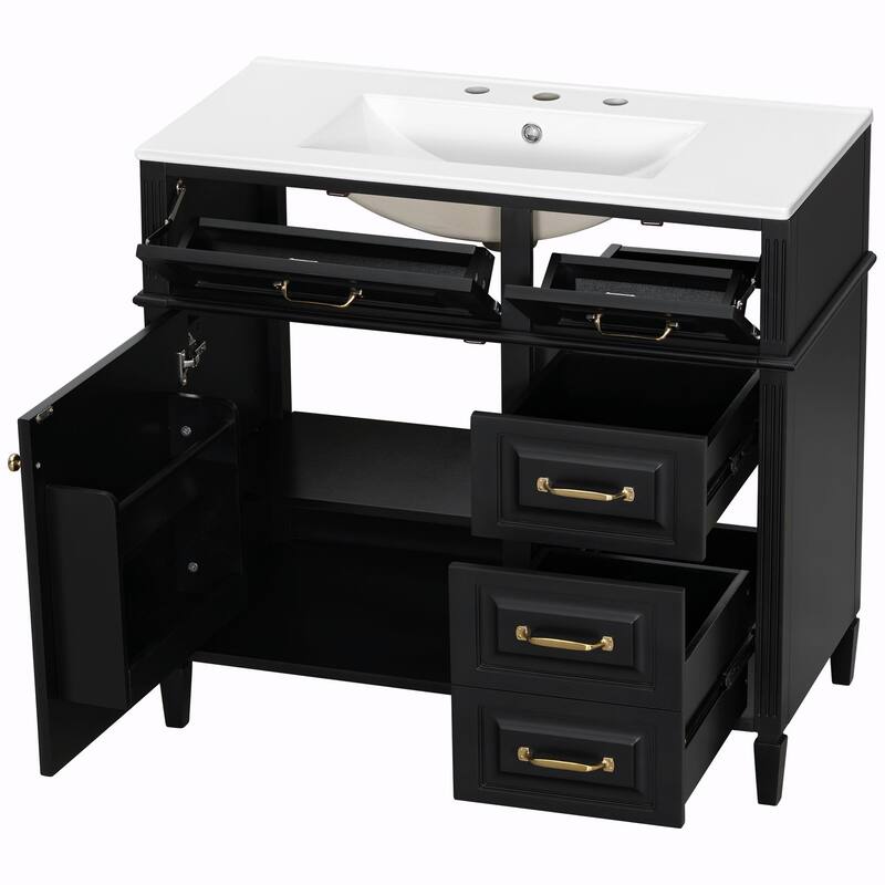 36-Inch Bathroom Vanity with Ceramic Sink Top, Solid Wood Frame and MDF Cabinet