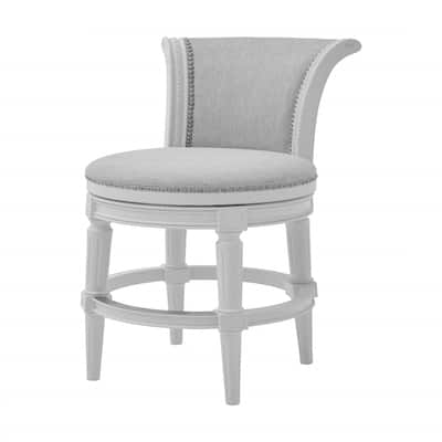 White Wood Frame Swivel Bar Chair with Linen Seat and Footrest