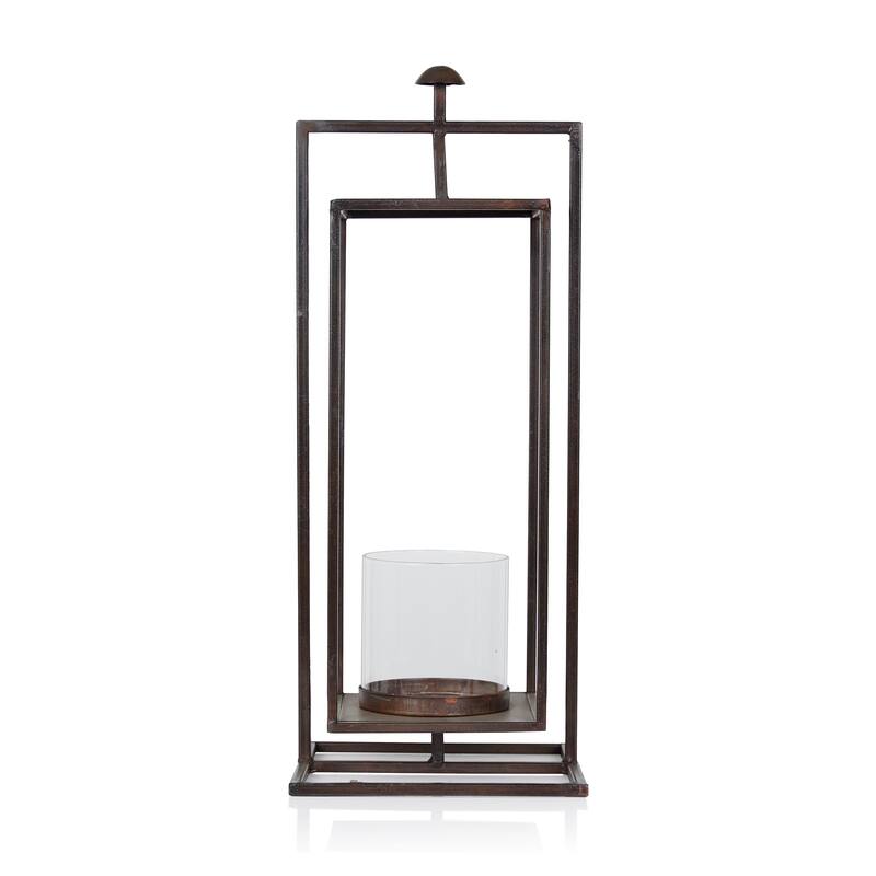 Small Grey Rectangular Lantern with Glass Candle Compartment