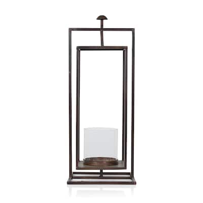 Small Grey Rectangular Lantern with Glass Candle Compartment