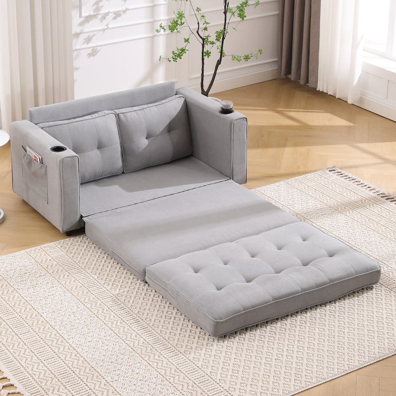 3-in-1 Upholstered Futon Sofa Convertible Sofa bed,Foldable Tufted Loveseat with Pull Out Sleeper Couch Bed