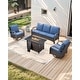 preview thumbnail 35 of 174, Pocassy Outdoor Patio Furniture Set 4PCS Sofa Fire Table with Swivel Chairs - Brown Rattan - Blue Cushion
