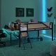 preview thumbnail 9 of 18, Metal Loft Bed with Rectangular Desk, Full Rattan LED Loft Bed Frame with Storage Shelves and Hanging Storage Compartments