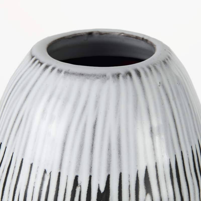 HomeRoots 19" Black Gray And White Abstract Cylinder Ceramic Table Vase