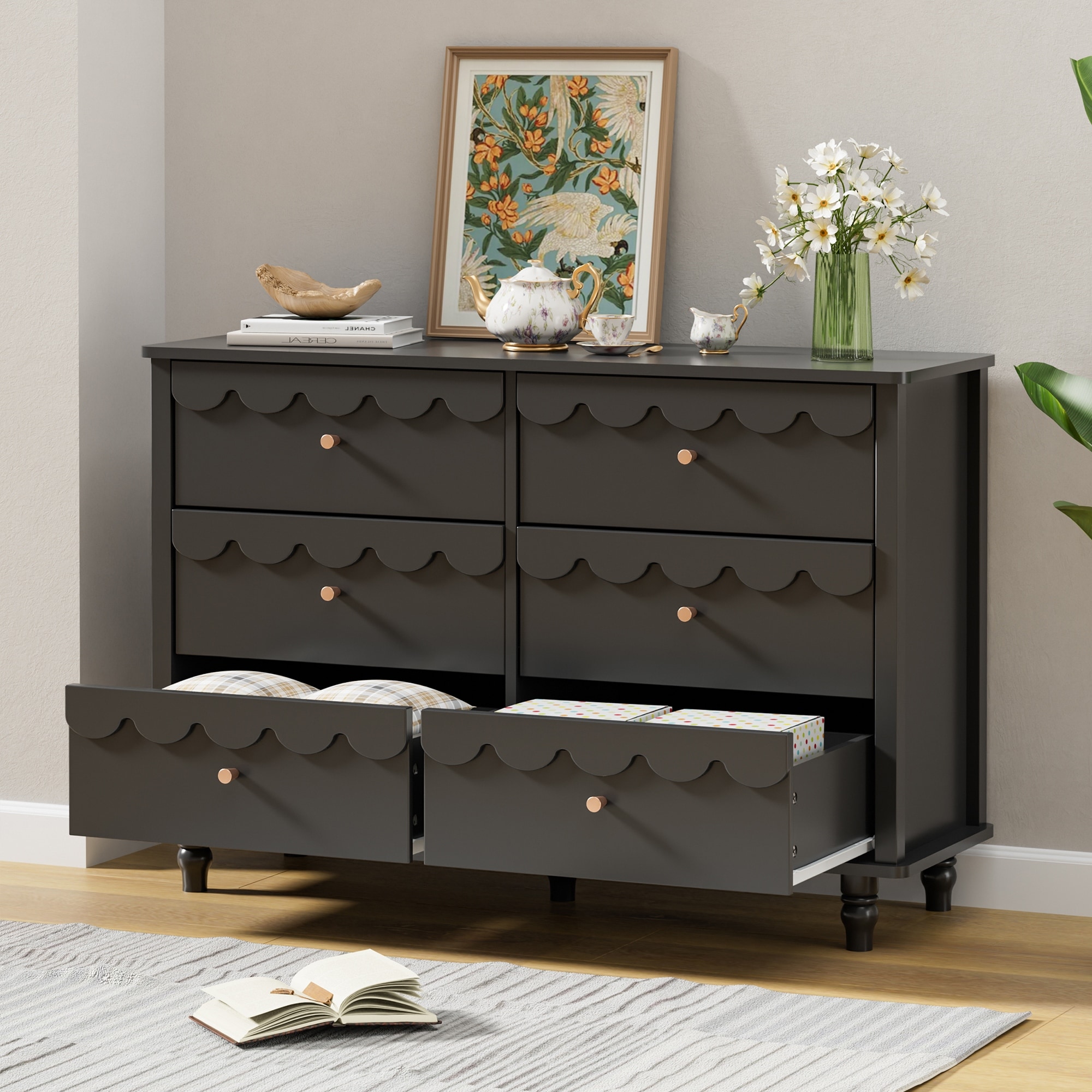 Lace Trim 6-Drawer Dresser with Nightstand Kids' Bedroom Dream