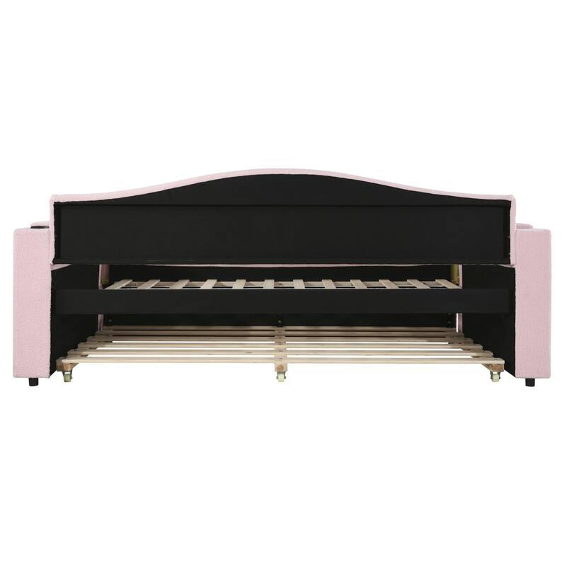 Sofa bed with storage arms, trundle bed and Bluetooth stereo