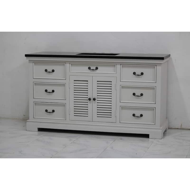 60" Two Door, Single Vanity in White finish and Black granite top