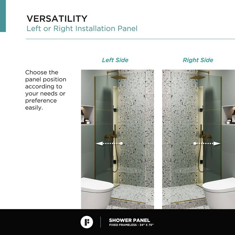 Fine Fixtures Single Fixed Clear Tempered Glass Shower Panel