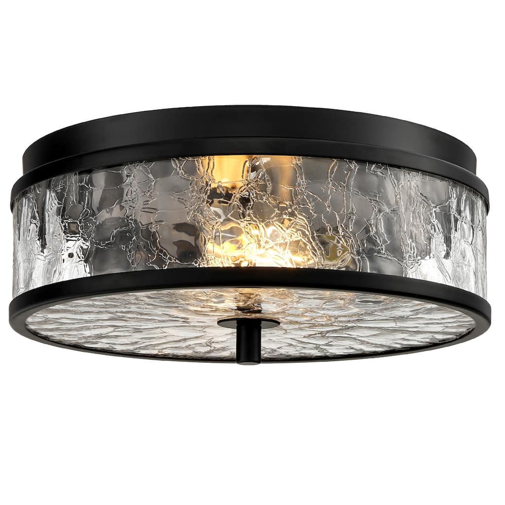 2-Light Farmhouse Drum Flush Mount Ceiling Light with Glass Shade - 12 inch
