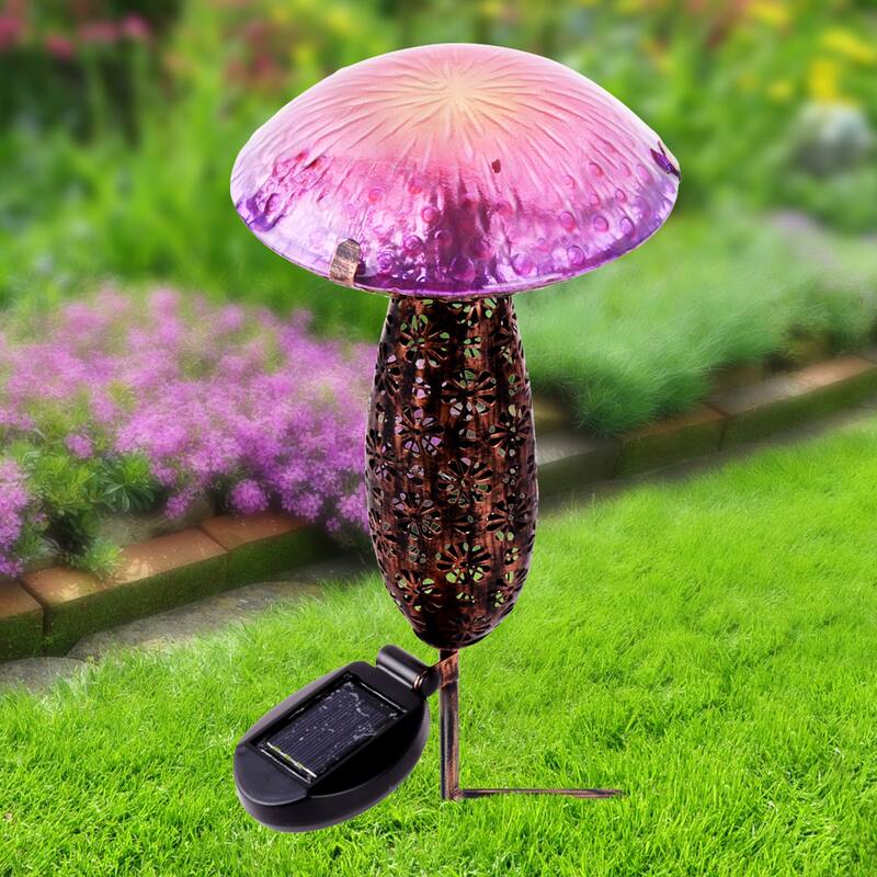 LED Lighted Solar Powered Mushroom Stake - 16.5" - Pink and Purple