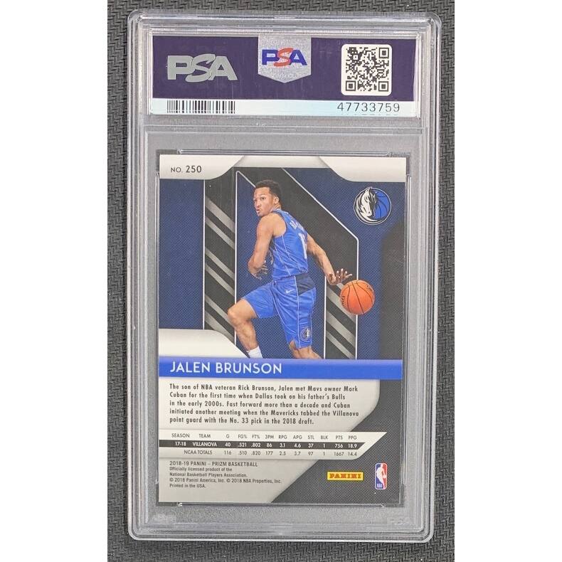 Jalen Brunson 2018 Panini Prizm Basketball Rookie Card #250 Graded PSA 10 - 8' x 11'