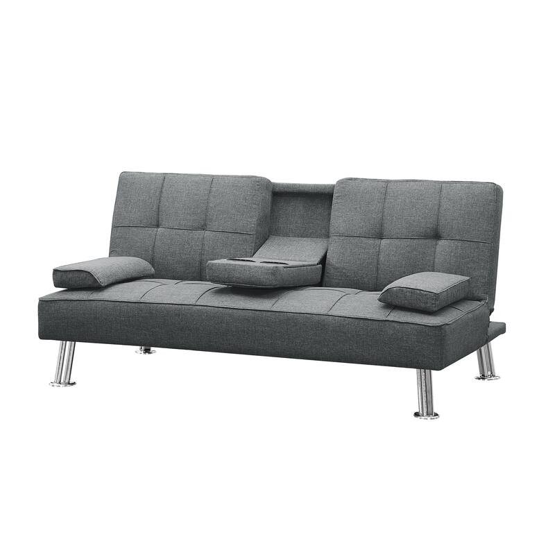 Modern Convertible Folding Futon Sofa Bed with2 Cup Holders, Fabric