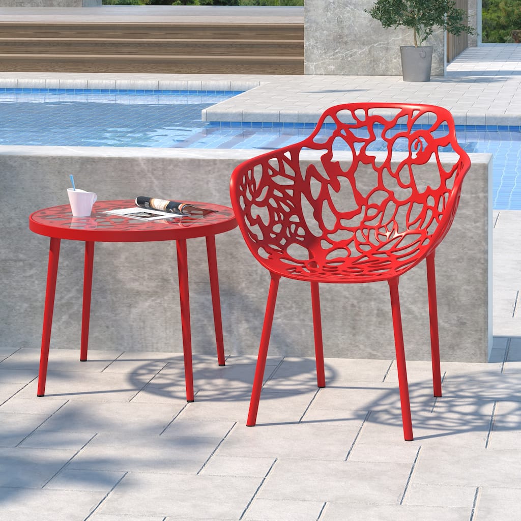 Devon Stackable Aluminum Dining Armchair with Floral Cutouts Design, UV-Protected, Indoor/Outdoor Patio Side Chair