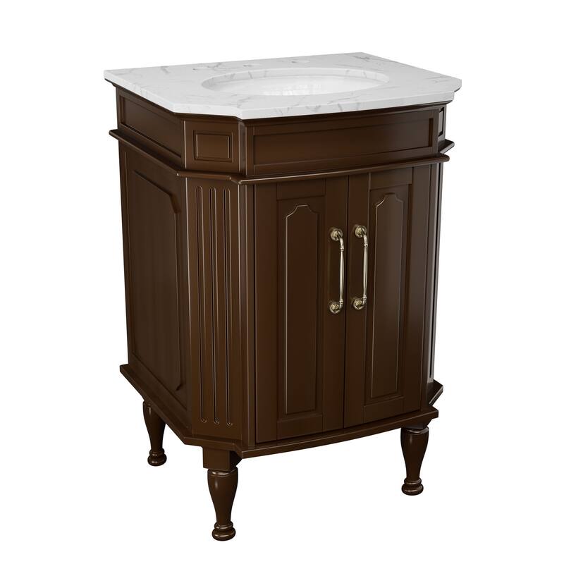 Elegant 24-Inch European Bathroom Vanity with Gold Accents and Marble-Style Sink