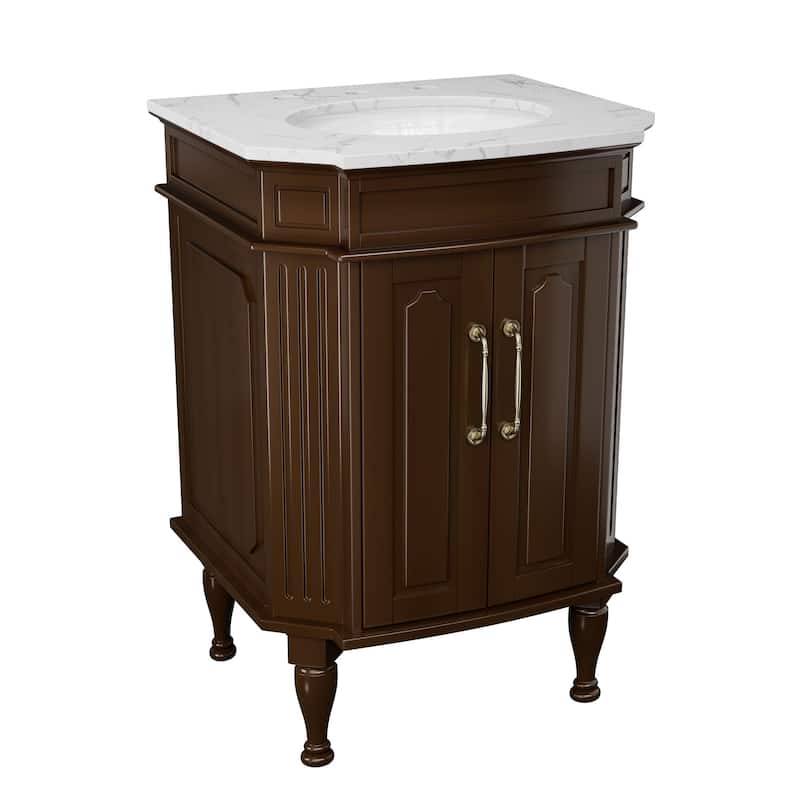 Elegant 24-Inch European Bathroom Vanity with Gold Accents and Marble-Style Sink