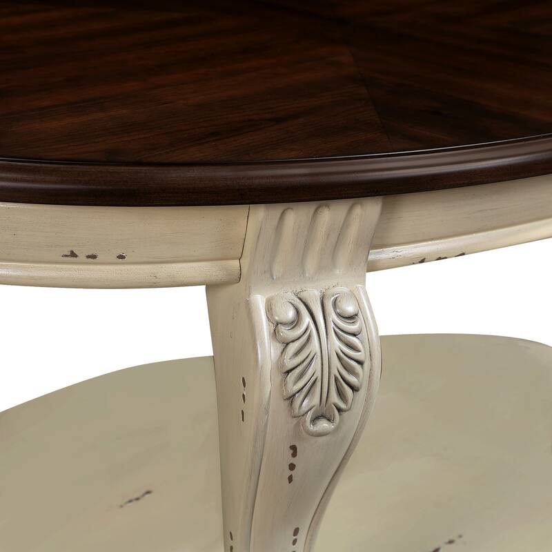 42" Oval Wood Coffee Table, 2 Tier Cocktail Table with Open Shelf
