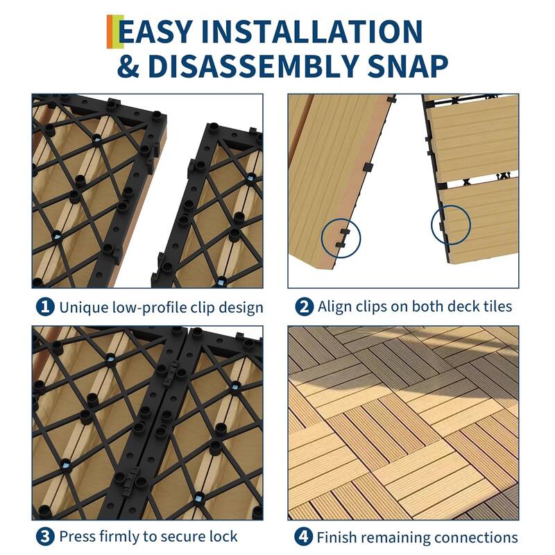 Interlinked-Style Composite Deck Tiles 12"x12", Waterproof
