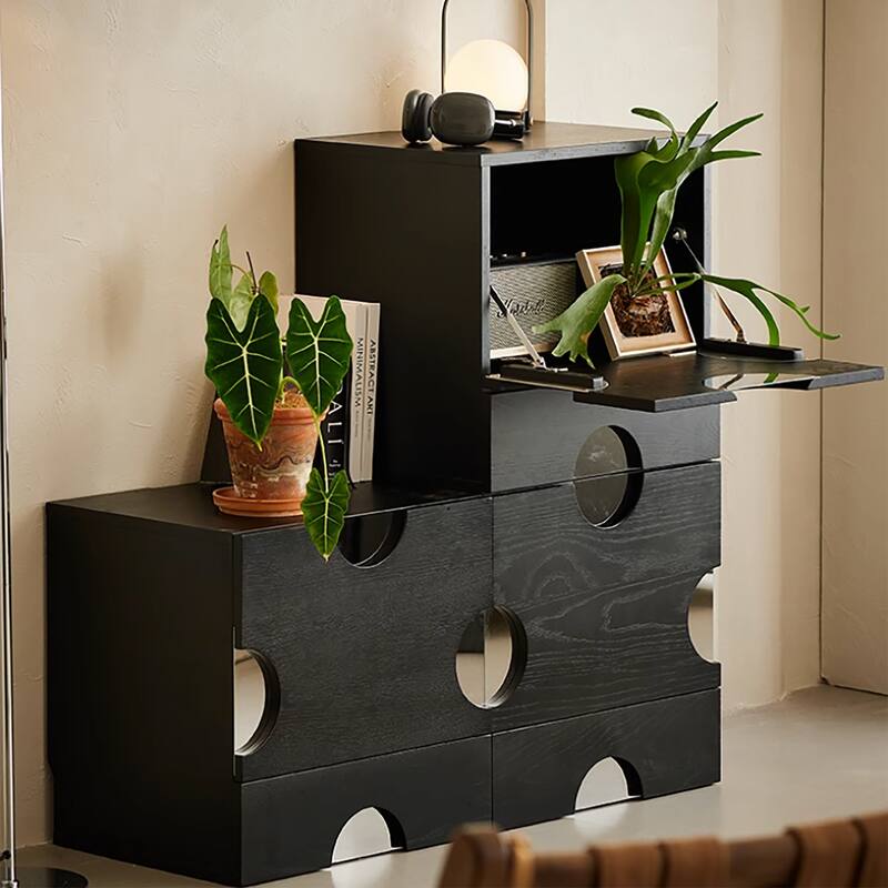 Modern Black freely combinable TV cabinet with storage, Solid Wood, Night Stands & Cabinets, 1-4 Pieces for Optional